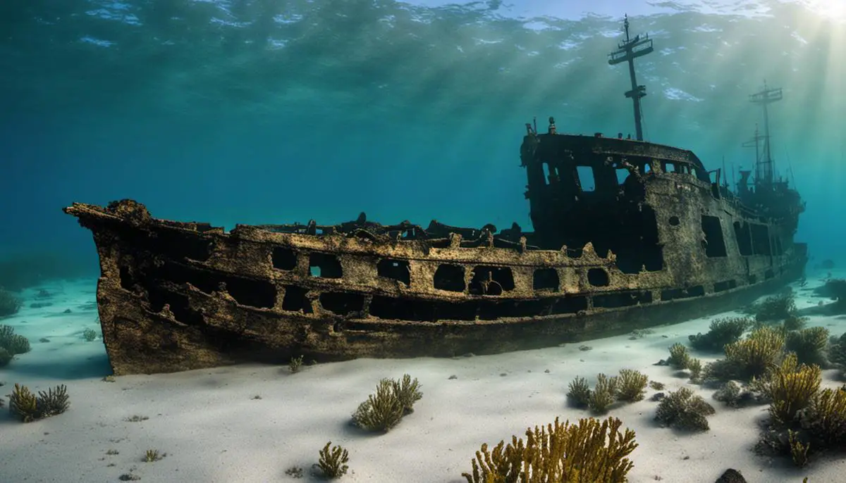 Essex Wreck - An image depicting the remains of the Essex ship resting on the ocean floor.
