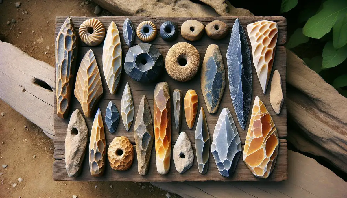Ein realistisches Bild von prähistorischen Steinwerkzeugen, die von verschiedenen Kulturen hergestellt wurden