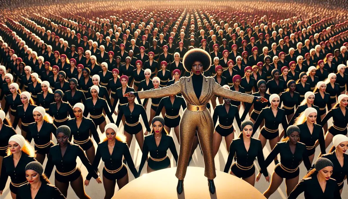 Beyoncé leading an army of women in the Run the World music video