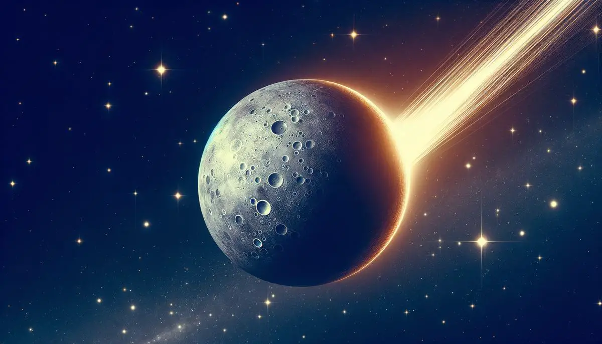 Eine realistische Illustration von Merkur mit einem ausgeprägten, kometenhaften Schweif aus Natriumatomen, die vom Sonnenwind von der Planetenoberfläche abgetragen wurden.