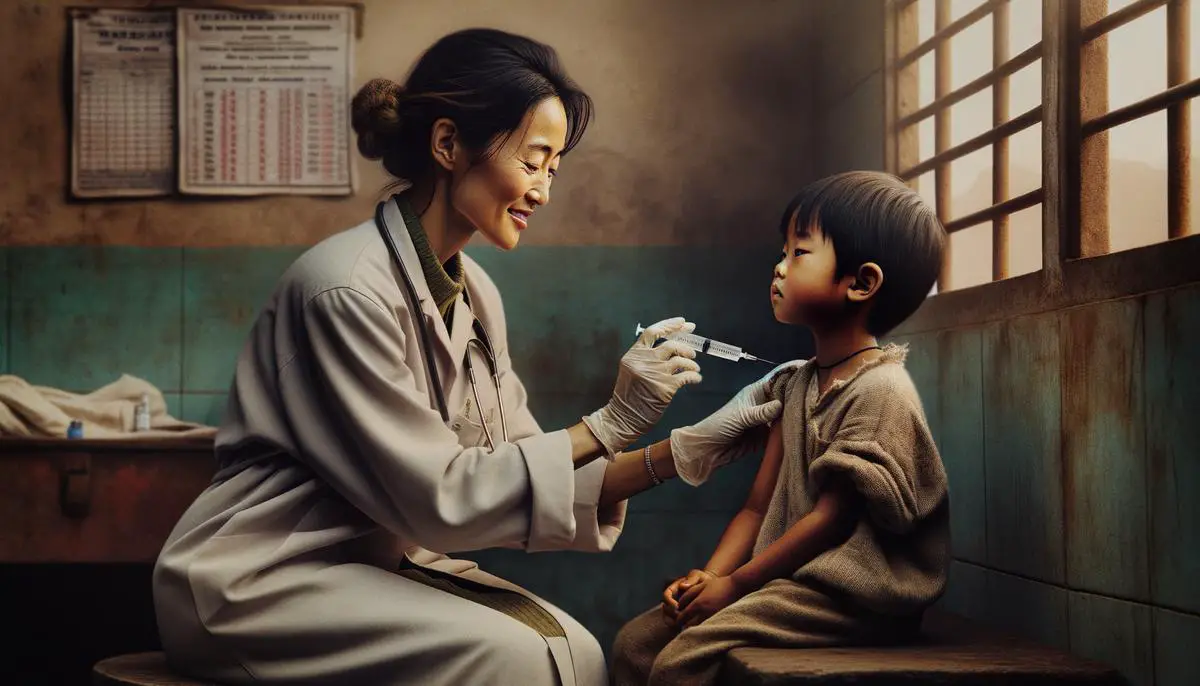 Ein Arzt verabreicht einem Kind in einem Entwicklungsland einen Impfstoff.