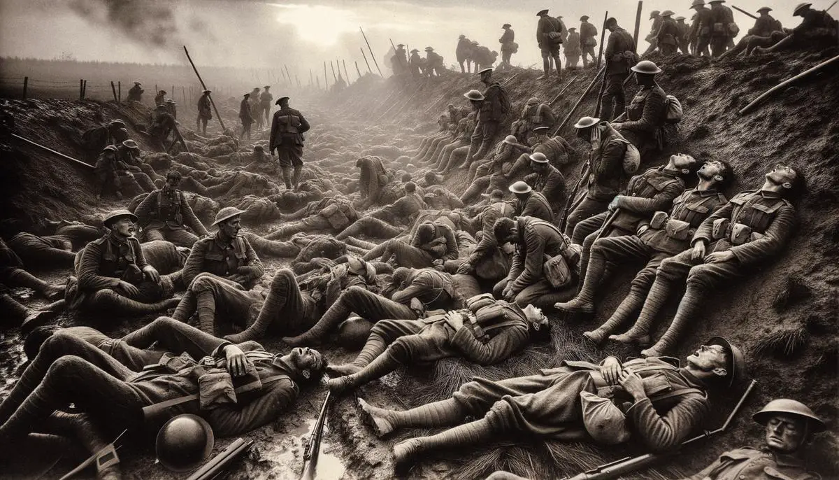 Eine Szene der Erleichterung und Erschöpfung, als der Waffenstillstand das Ende des Ersten Weltkriegs markierte.