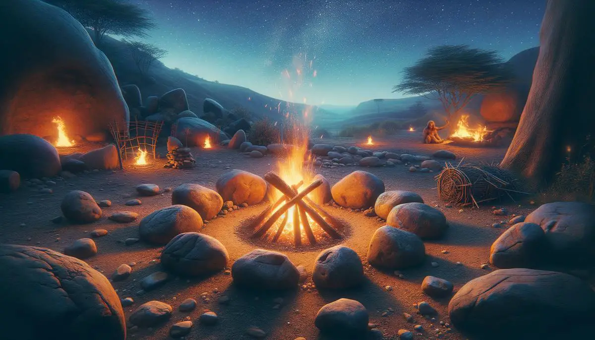Eine realistische Darstellung einer sicheren Feuerstelle in der Steinzeit