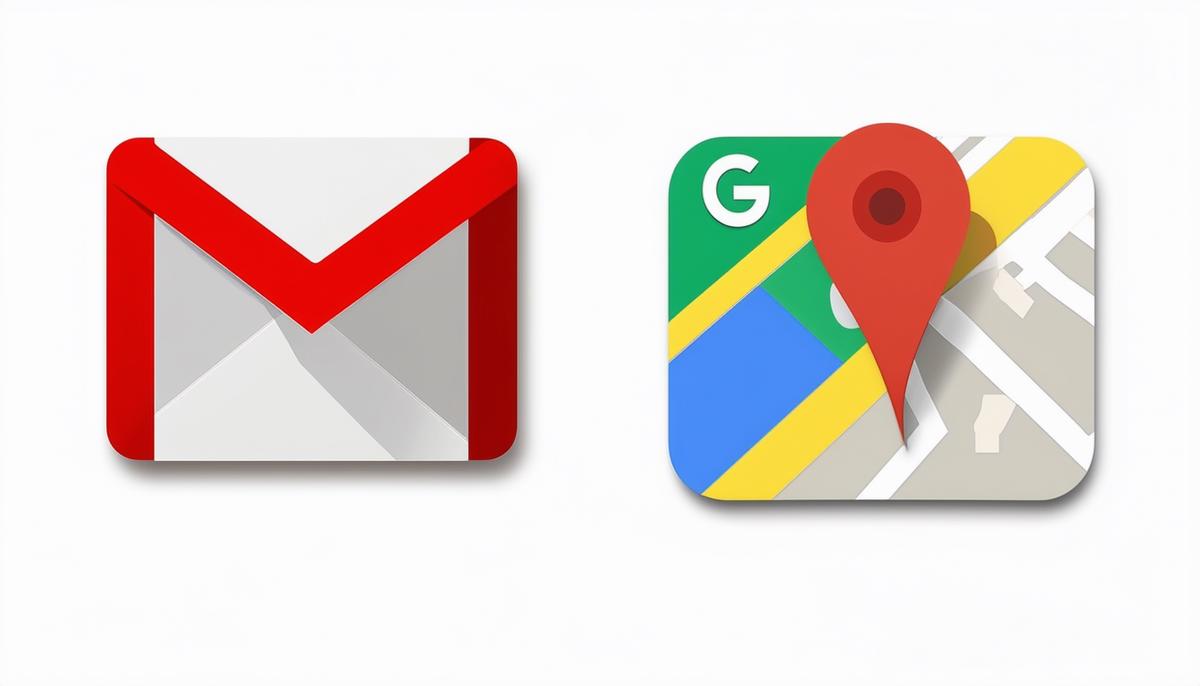 Die Logos von Gmail und Google Maps nebeneinander auf einem neutralen Hintergrund.