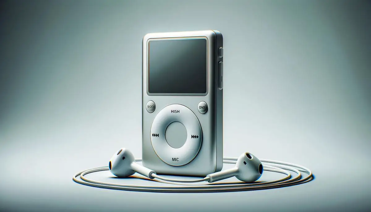 Ein iPod mit den charakteristischen weißen Kopfhörern.