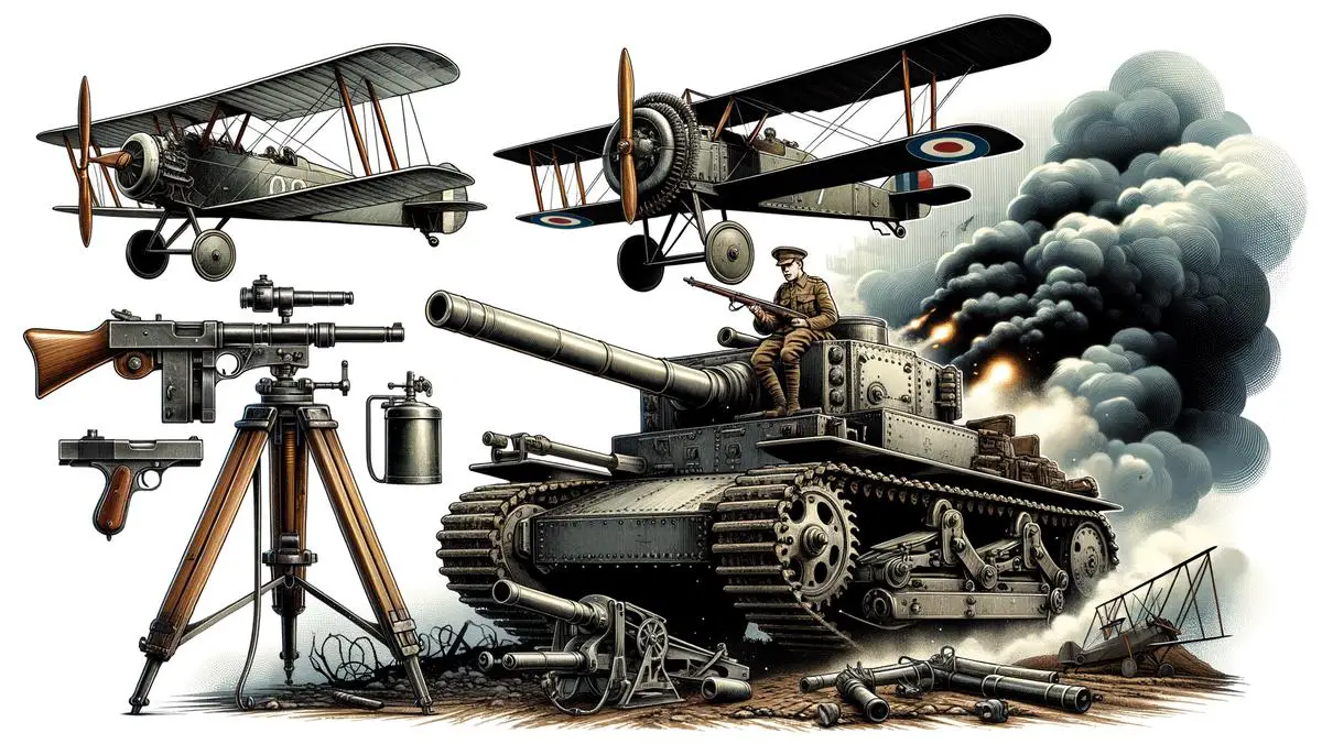 Eine bildliche Darstellung der neuen und zerstörerischen Waffentechnologien, die im Ersten Weltkrieg eingesetzt wurden.