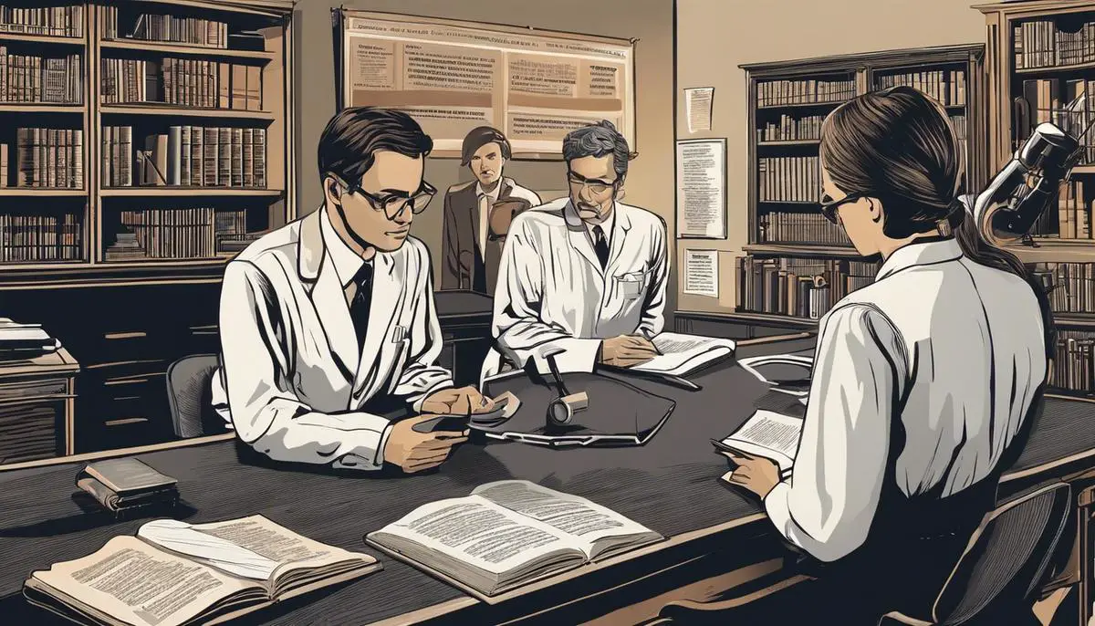 Image depicting researchers conducting psychological experiments with text describing the importance of ethical considerations in research.