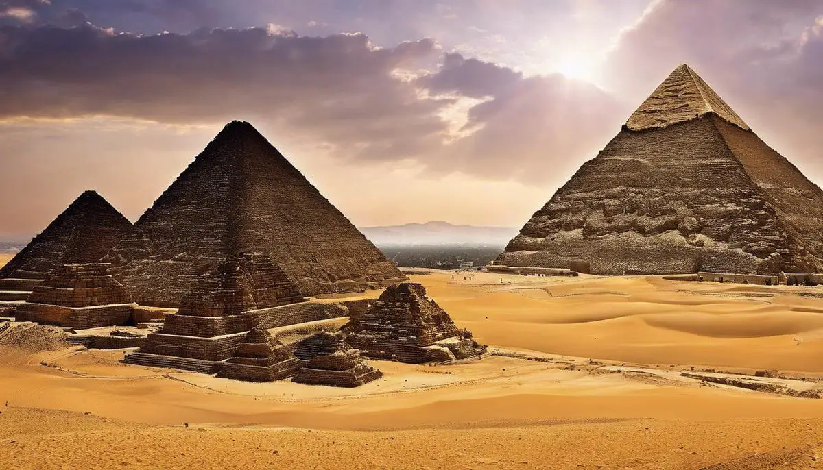 The magnificent Pyramids of Gizeh, showcasing the architectural and engineering excellence of ancient Egypt.