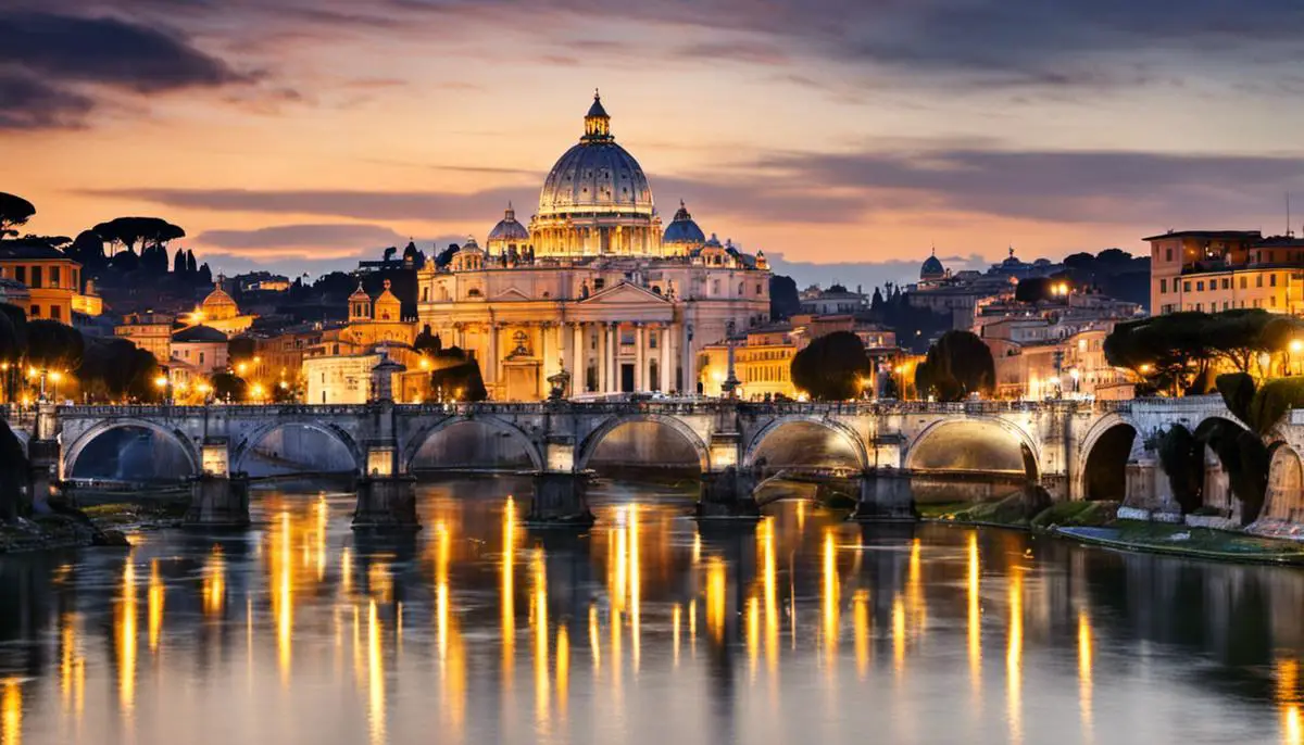 A view of Rome cityscape, showcasing its historical monuments and architecture