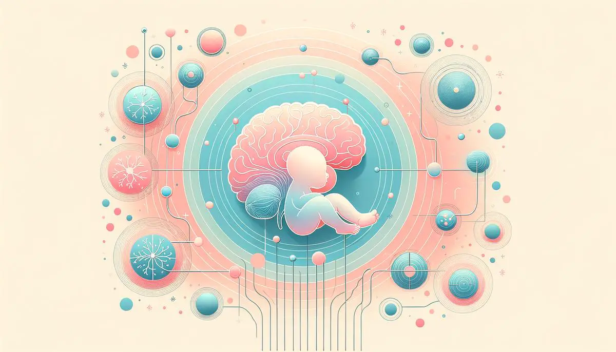 Eine Illustration, die das schnelle Wachstum eines Babygehirns in den ersten Lebensmonaten darstellt.