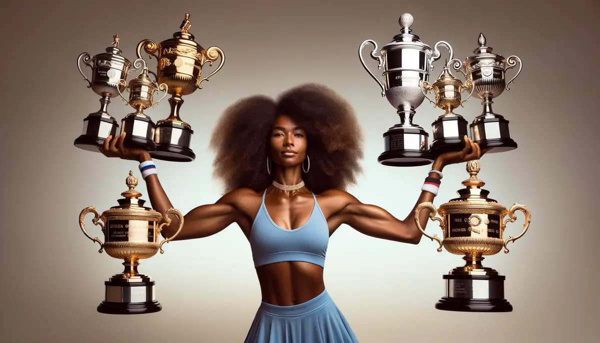 Serena Williams hält vier Grand-Slam-Trophäen, eine für jedes der vier großen Turniere