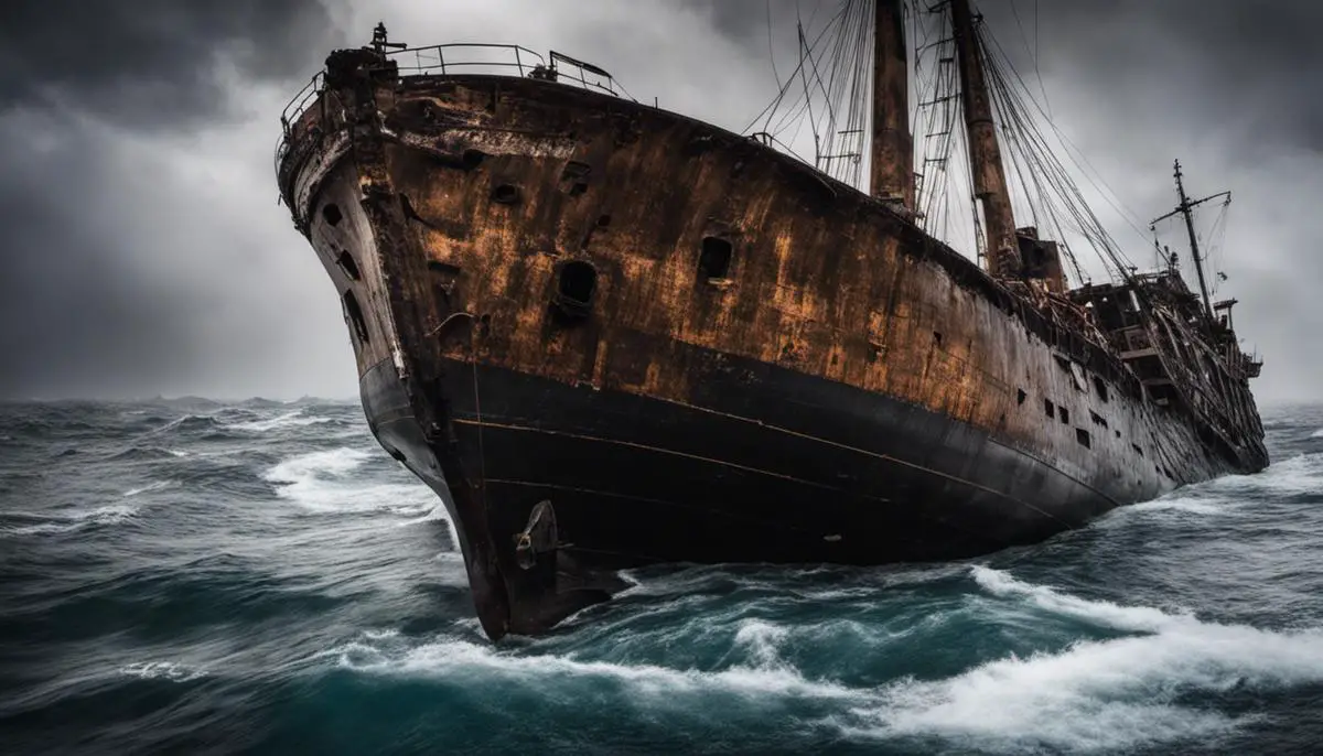 A haunting image of a shipwreck, serving as a reminder of the devastating impact of the 21st century's largest maritime catastrophe.