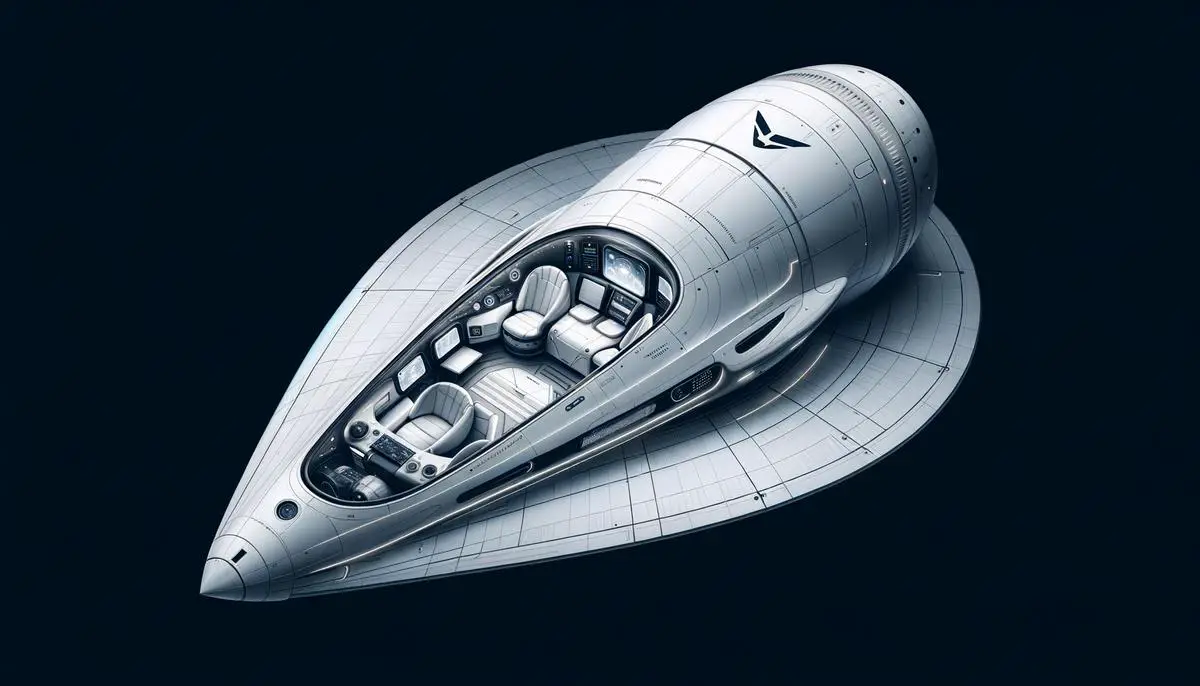 Eine Illustration der SpaceX Crew Dragon Kapsel, mit Fokus auf ihre moderne Technologie und das fortschrittliche Design.