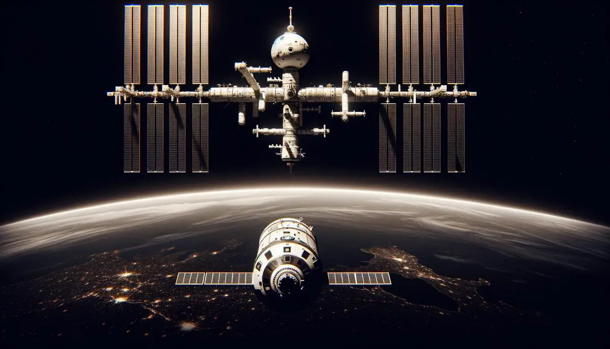 Eine Fotografie der SpaceX Dragon Kapsel beim Andocken an der Internationalen Raumstation (ISS), als erster privater Raumfrachter.