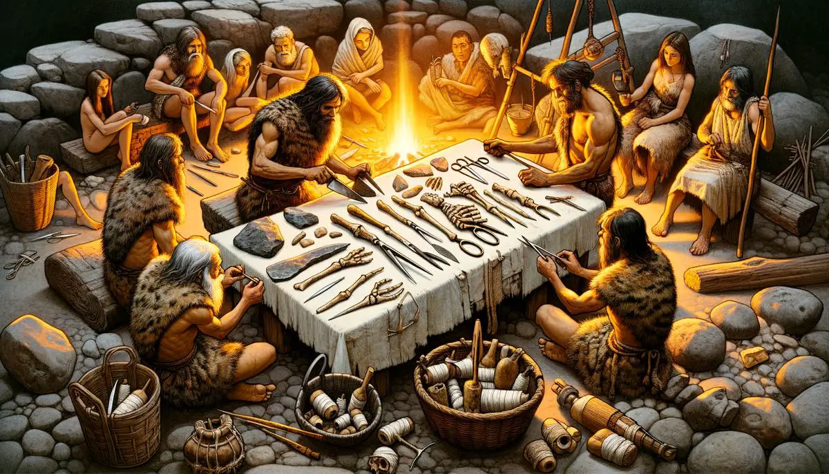 Eine realistische Darstellung einer steinzeitlichen chirurgischen Behandlung