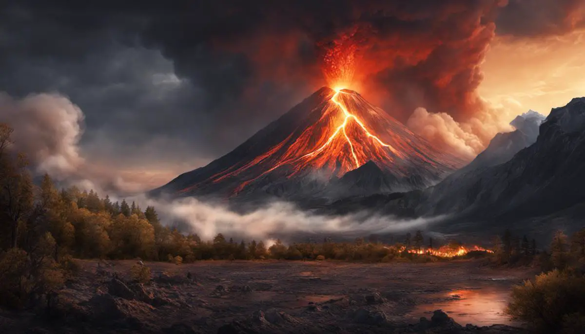 Illustration einer Vulkaneruption, die den Ausbruch eines Vulkans darstellt.